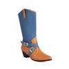 FOREADA Women Mid Calf Boots Pointed Toe Thick Mid Heels Zipper Buckle Mixed Colors Western Cowboy Boots Ladies Shoes Winter 43