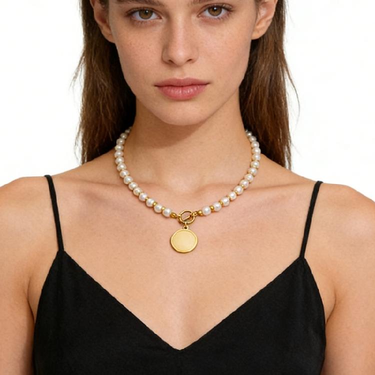 Faux Pearls And Shell Layering Necklace Suitable Stylish Clavicle Chain For Commuting Dating Or Parties