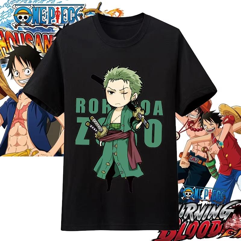 One Piece Anime Character Printing Oversized Cotton Tshirt Men and Women Comfortable Y2K Childrens Clothing Summer Tshirt