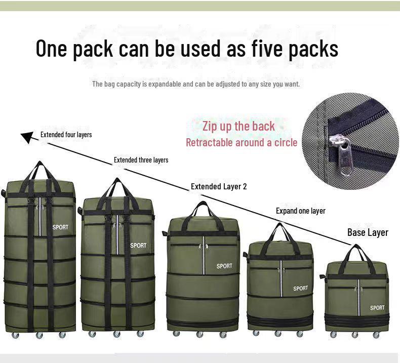 Waterproof Foldable Luggage Bag with Wheels: 158L Capacity, Retractable Handle