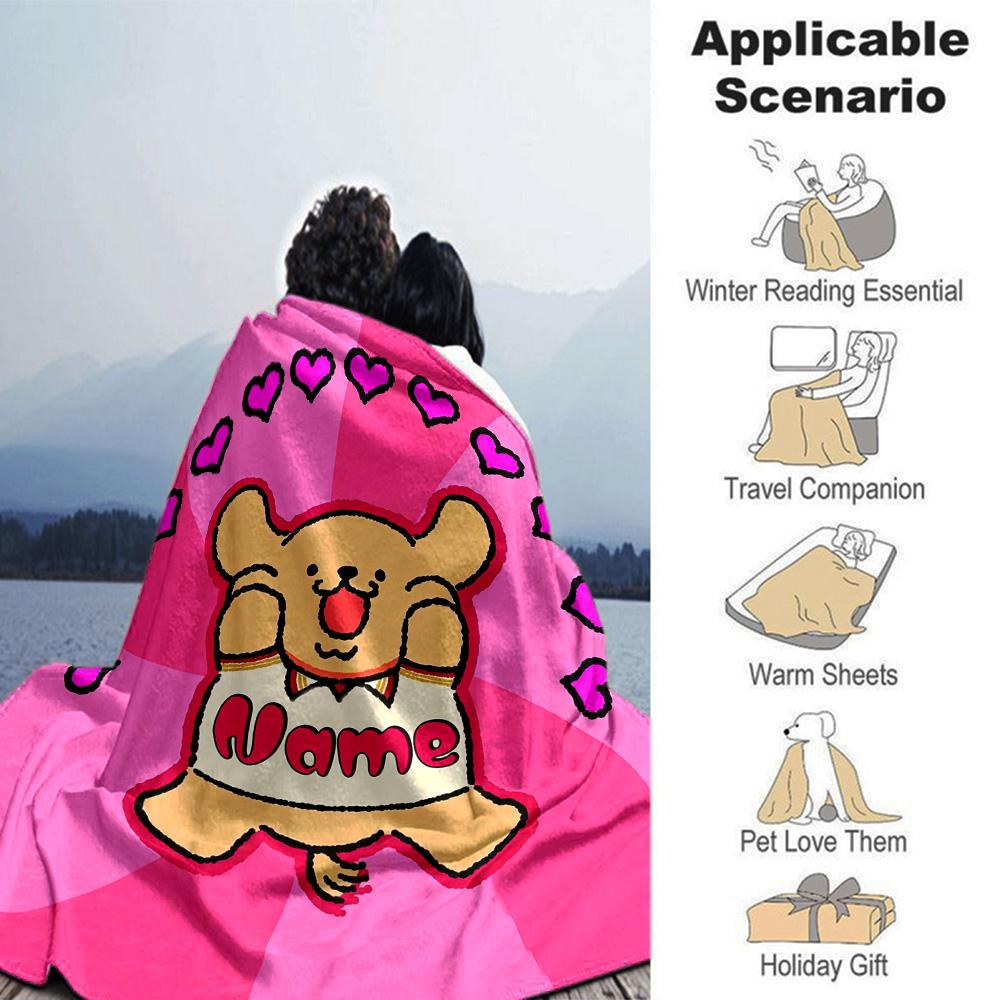 Teddy Bear Love Personalized Name Blanket Lightweight Personalized Blanket Comfortable Perfect for Bedding Seaside Sofa Chair Ideal for All Seasons