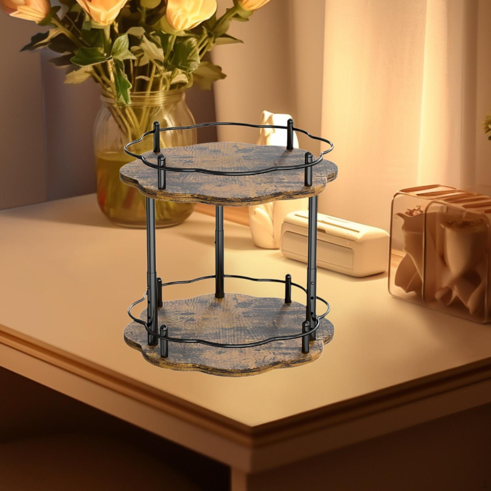 Поворотная тарелка из дерева, поворотный стол для кухни, 2 этажа, ленивый органайзер, полка для специй Flower