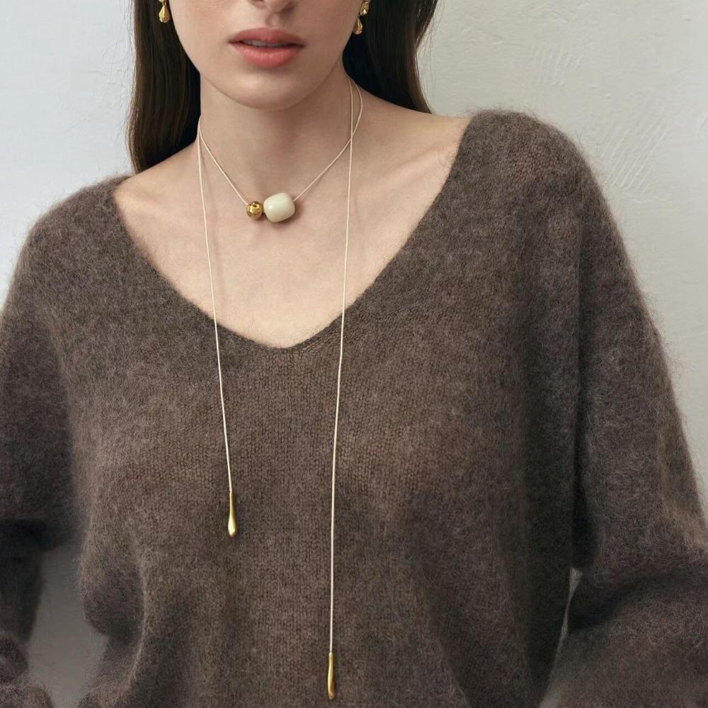 Aesthetic Cord Necklace Korean Style Trend Choker Retro Bead Pendant Necklace  Fine Accessories
