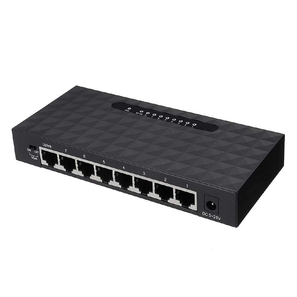 5V 10/100Mbps 8 Ports Gigabit Ethernet Network Switch Internet Hub with Power Adapter for TV Computer Games Black