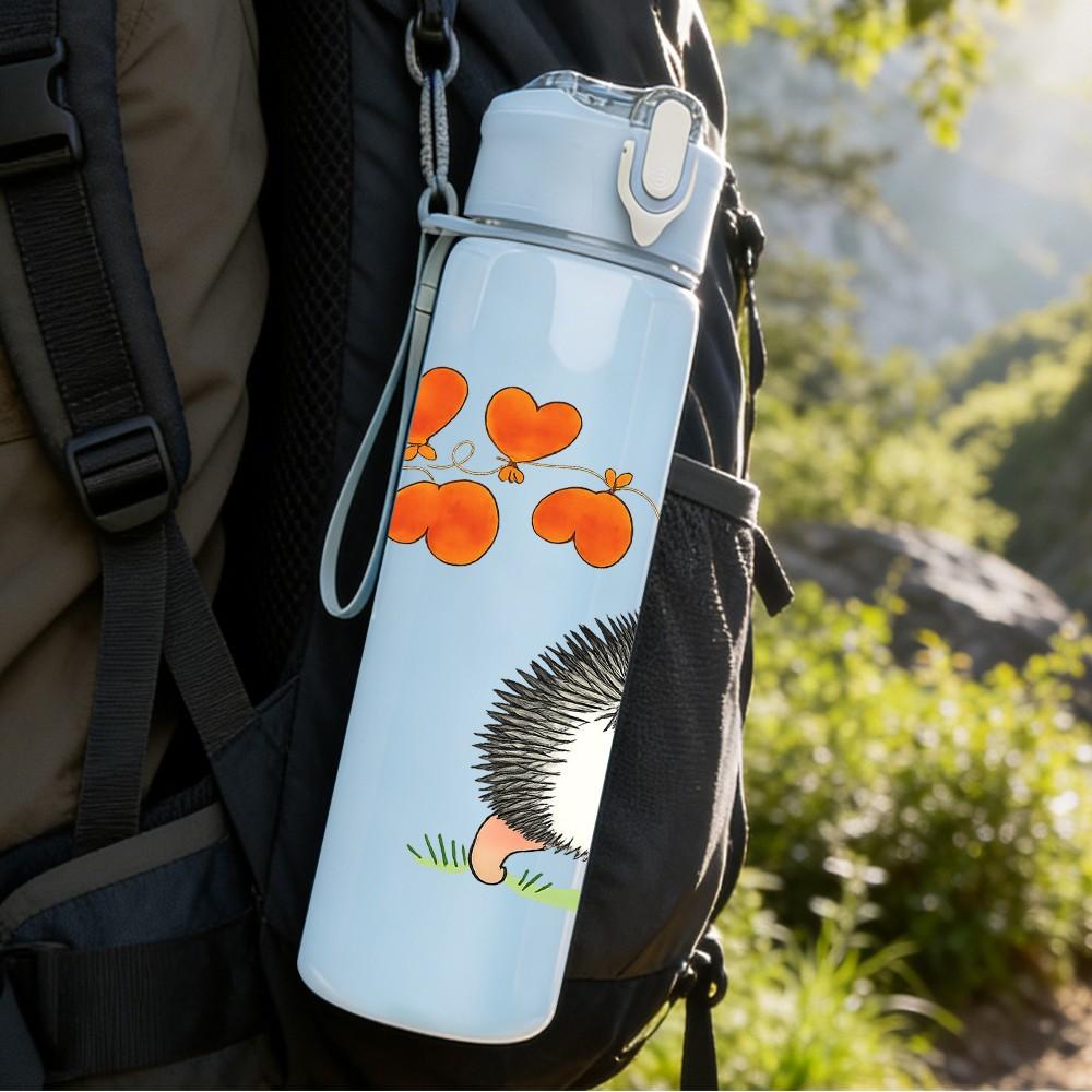 1PC Heart Hedgehog Pair 750ml Color Plastic Sports Water Bottle Leakproof Flip Straw Lid Suitable for Sports Office Home Use