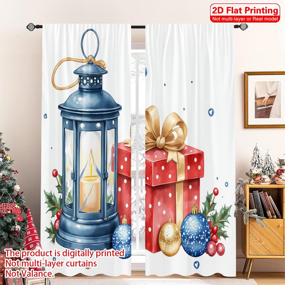 

2pcs 2D flat printing Merry Christmas Drapes Christmas Gifts Lantern Holly Berries Polyester Fabric Without Electricity 0 52.50×116.00 CM 2pcs