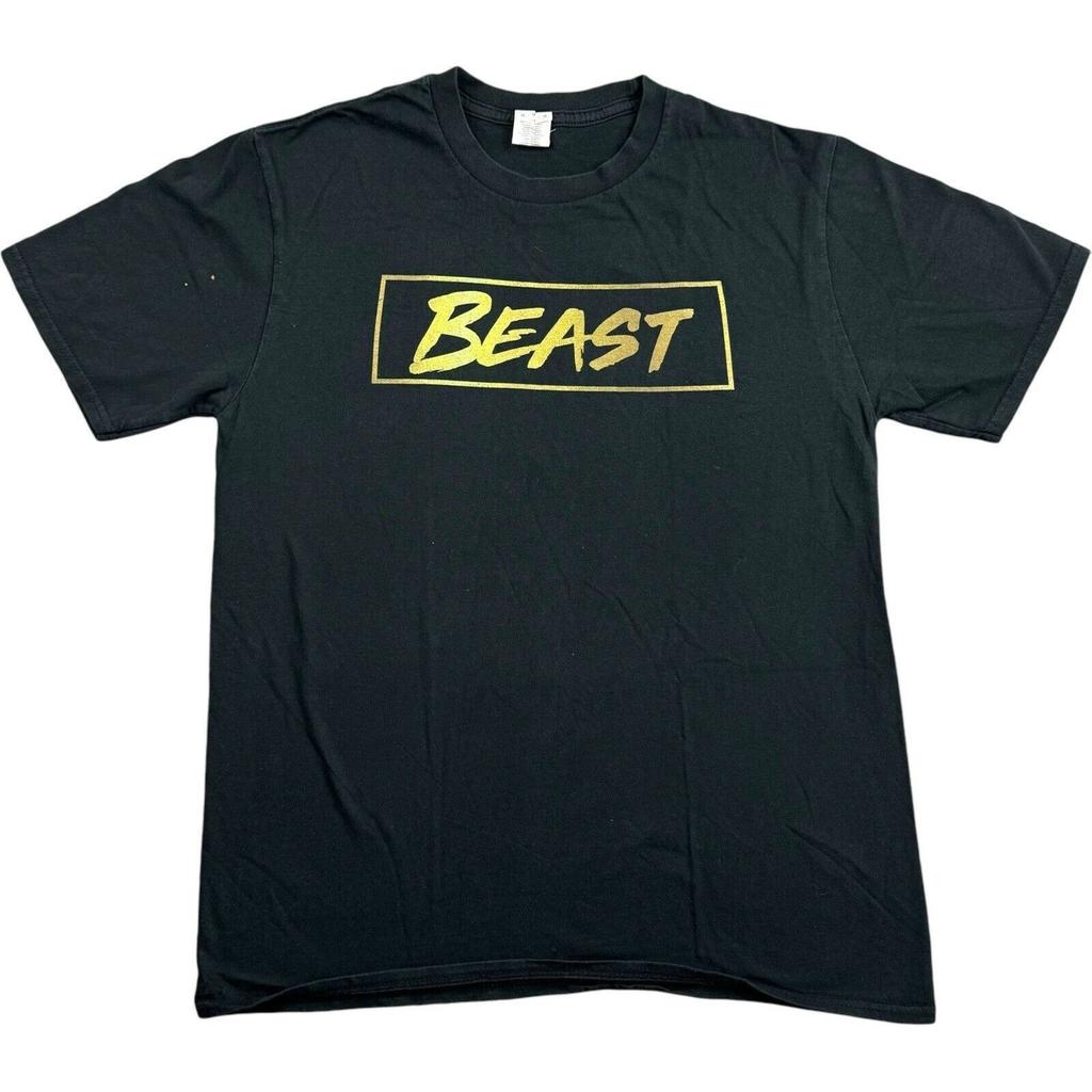 T-shirt Gildan Nera Testo Grafico Media Beast T-shirt Estiva All'aperto M T-shirt Unisex