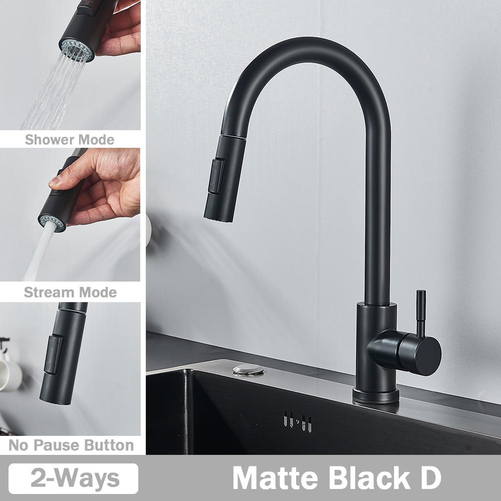 Brushed Nickel Kitchen Faucet Flexible Pull Out Nozzle Kitchen Sink Mixer Tap Stream Sprayer Head Deck Black Hot Cold Water Taps