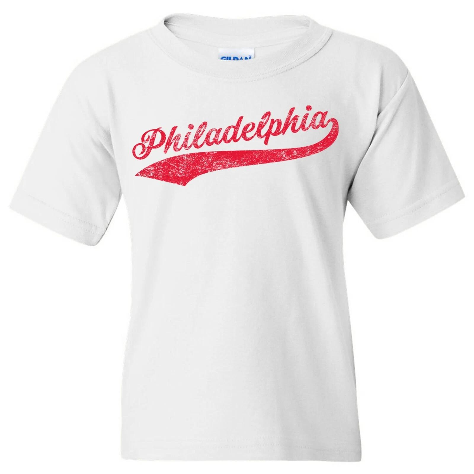 Philadelphia Baseball Script Youth T-Shirt - White XL