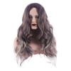 Synthetic Fiber Wigs Woman, Long Curly Hair, Parted with Bangs, Black and Gray Mixed Color Wigs