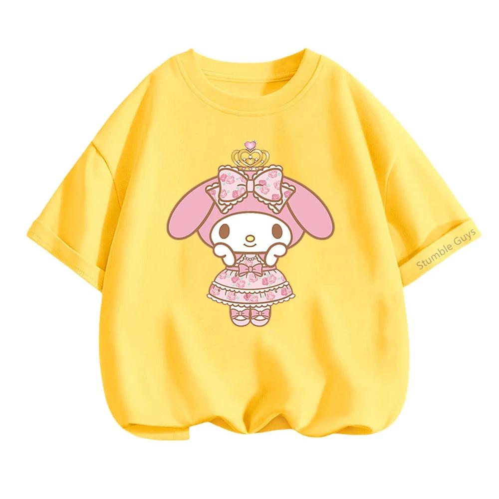 Kawaii My Melody Sanrio Short Sleeve T-shirt 3-14Y Kids Summer Casual Tops Boys Clothes Girls