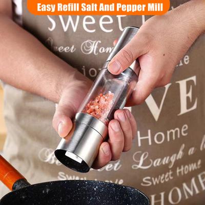 Dual Spice Grinder 2-in-1 Stainless Steel Manual Pepper And Salt Mill with Ceramic Core Adjustable Coarseness Seasoning Tool for Kitchen Travel Use