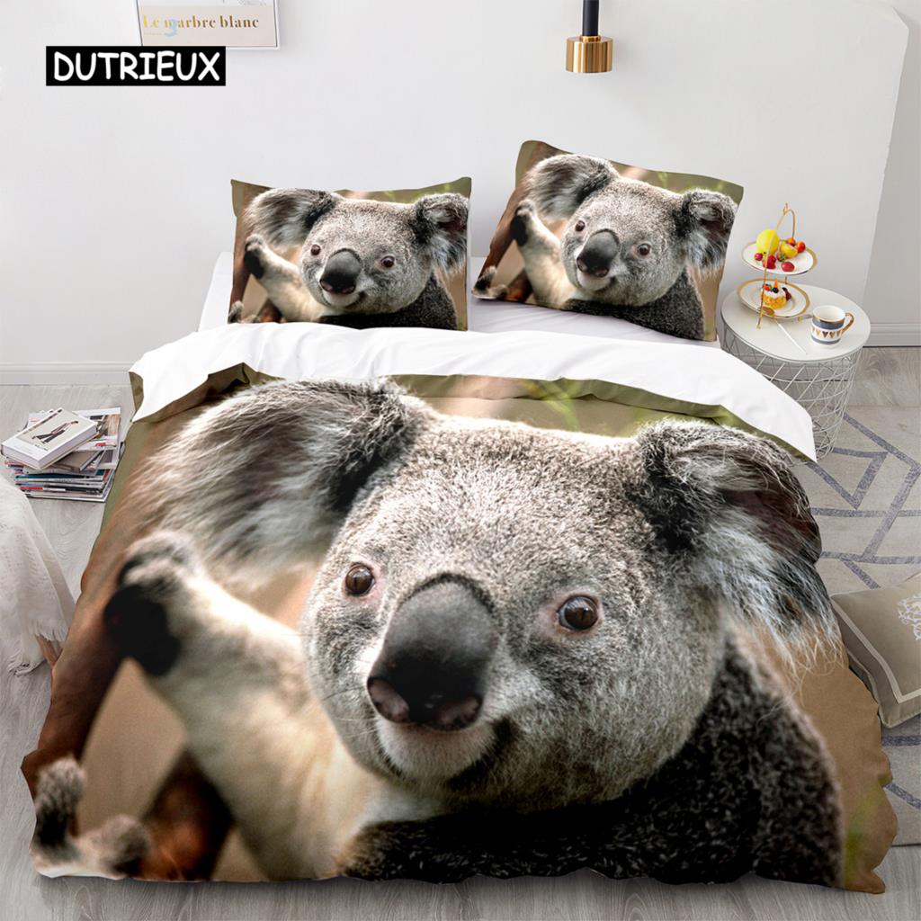 Koala Duvet Cover Set Microfiber Australia Animal Comforter Cover Queen for Kids Boy Girl Funny Lovely Koala On Tree Bedding Set