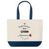 Tote Bag - PLANETEE - Blue Bottom Shopping Bag «Bazar D'un Cousin D'amour Cousine» - Cotton - 40×45 Cm - Made In France