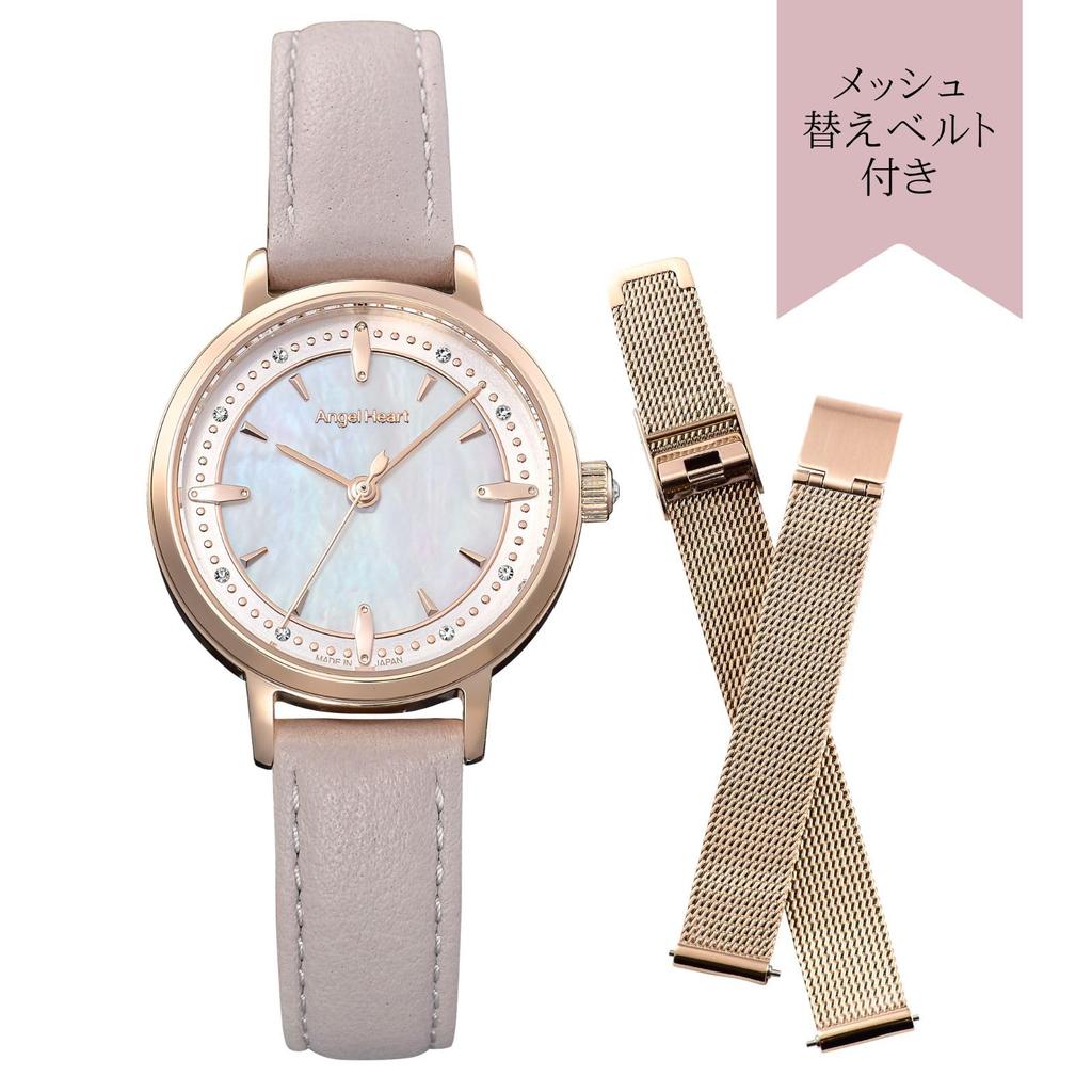 AngelHeart Sakura Time Watch Solar Powered 3ATM Water Resistant Sapphire Glass White Pearl Dial SKR28P-GY-J Women's