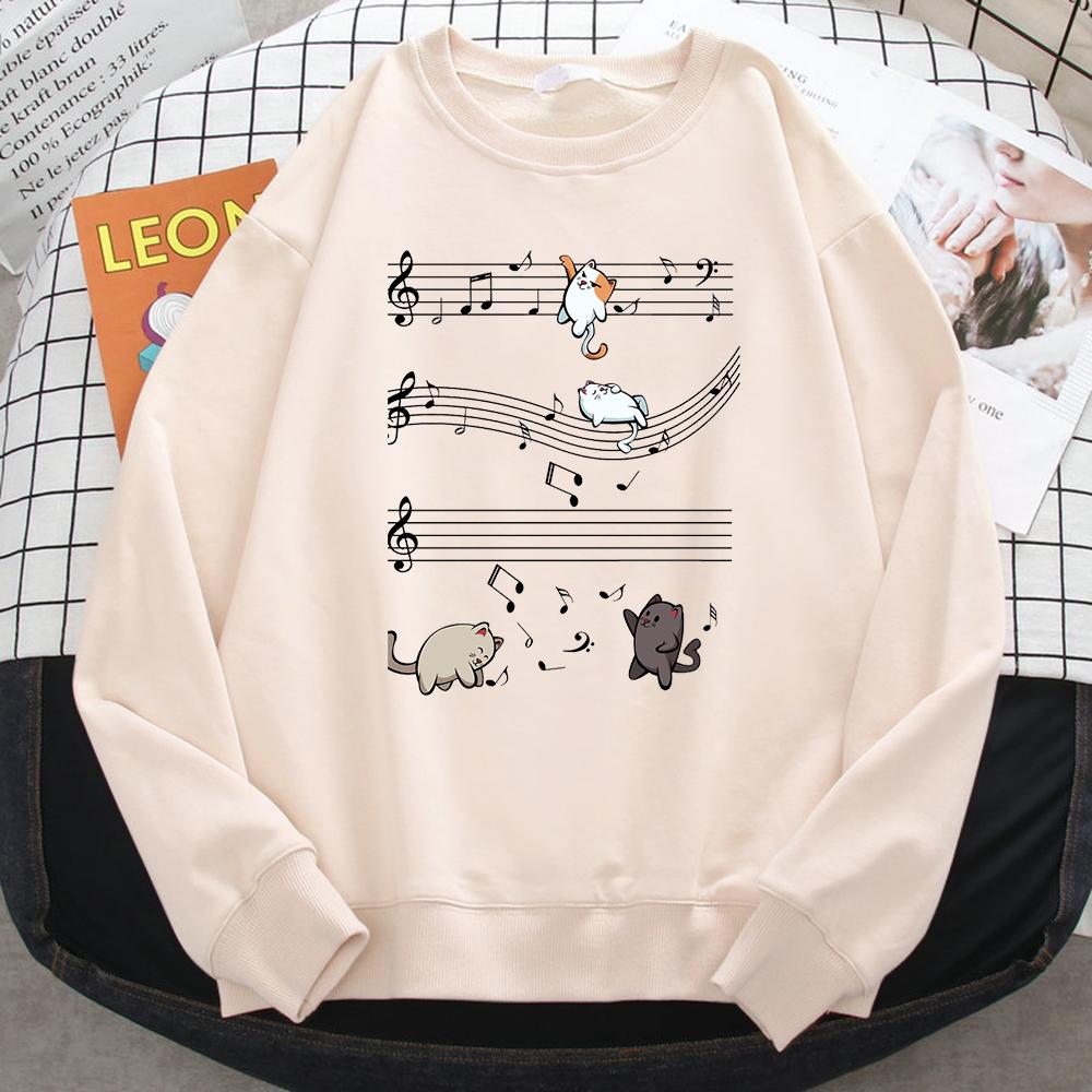 Women's Winter Sweatshirts For Women Kopie Von Musical Cats Musical Notes Print Hoodies Soft Fleece Pullovers Loose Clothes