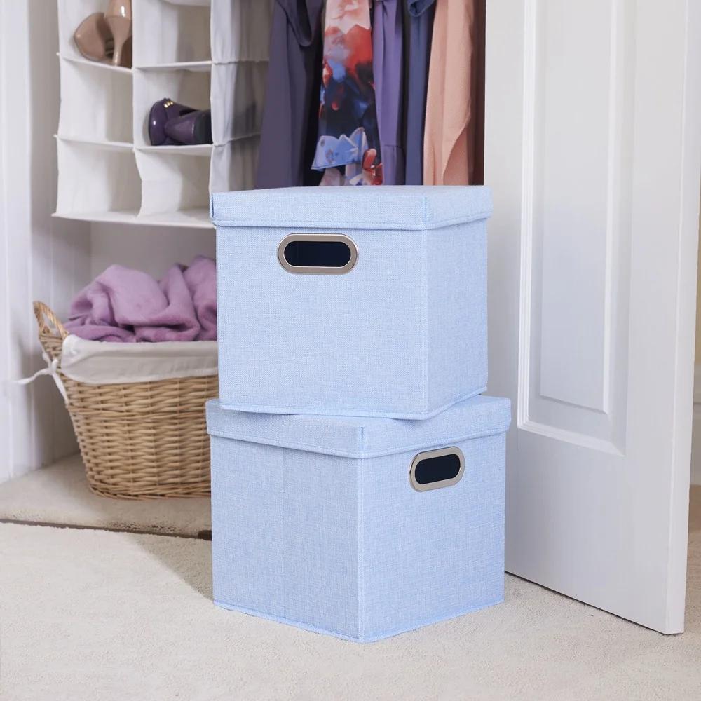 

Collapsible Storage Bins with Lids Set of 2 Sturdy Textured Fabric Organizers with Handles Perfect Bedroom or Office United States