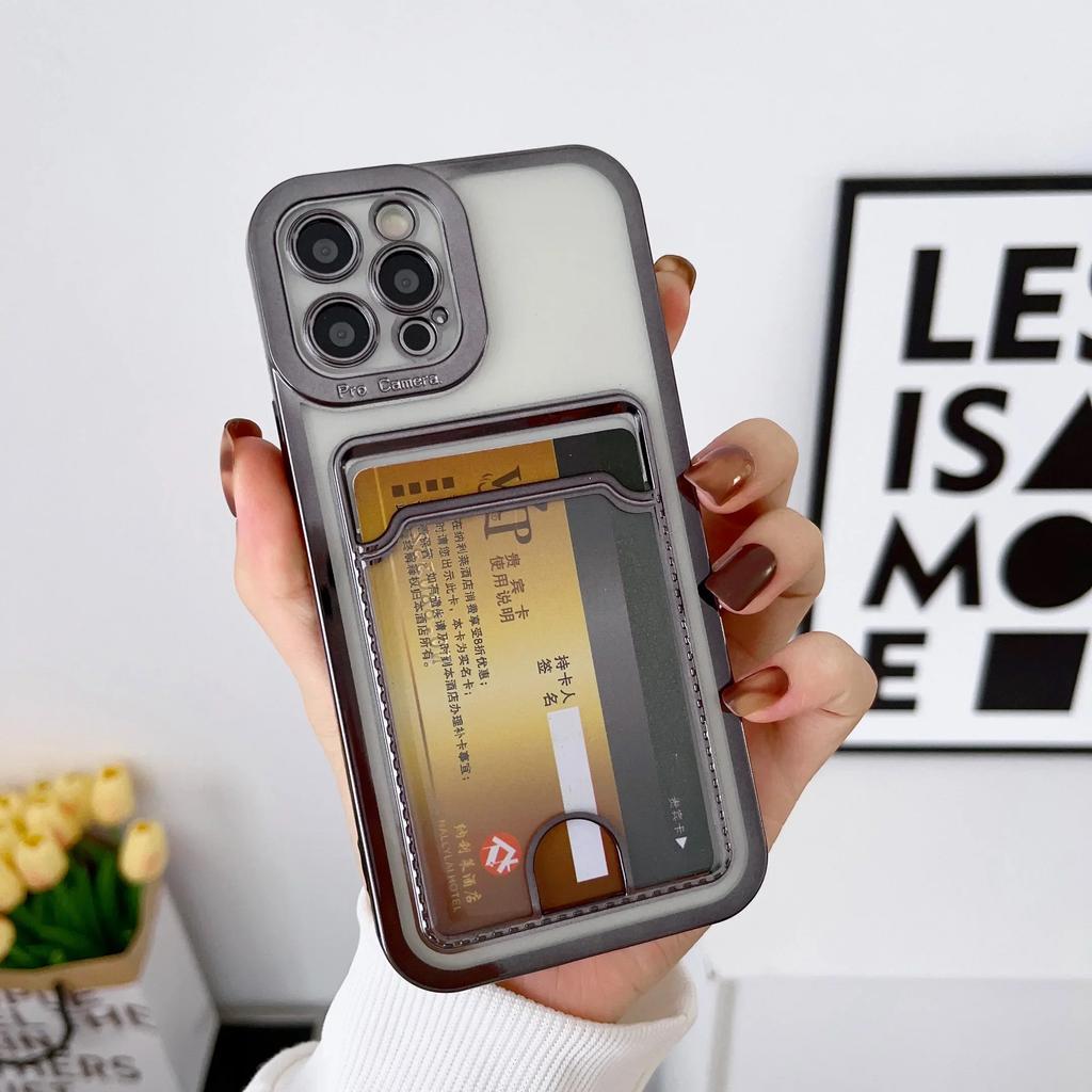 Modische weiche transparente plattierte Kartenhalter-Tasche Hülle für iPhone 16 15 14 Plus 13 12 11 Pro Max Stoßfeste Hülle für iPhone Hülle