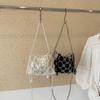 Fashionable Versatile Beaded Handbag with Hollow Interior for Mobile Phone, Light and Elegant Cross-body Bucket Bag