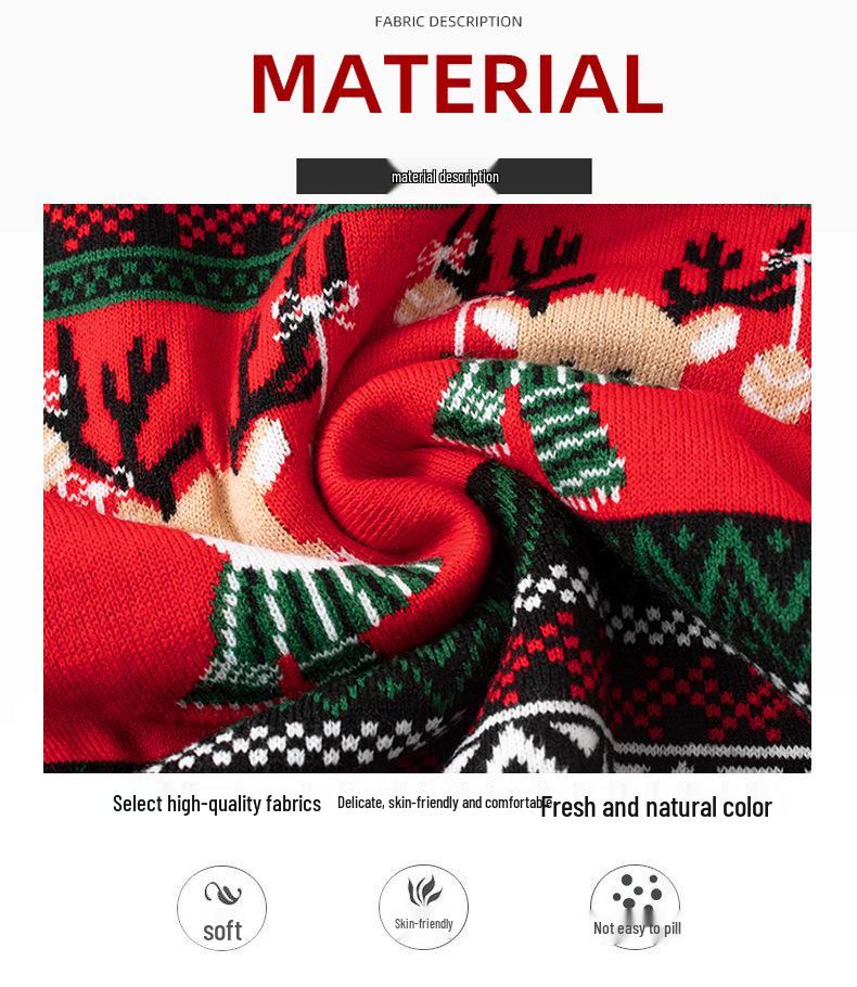 Unisex Elk Jacquard Christmas Sweater - Loose Fit Plus Size Pullover for Autumn/Winter