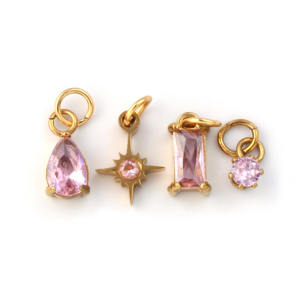 1 Set 304 Stainless Steel Cubic Zirconia Birthstone CharmsGold Plated Mini Pendants for DIY Necklace Jewelry 12x7mm - 9x3.5mm