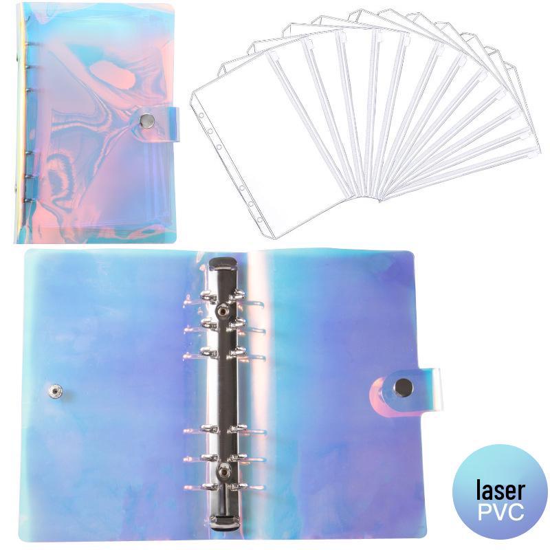 A6 Macaroon Leather Notebook Binder with 12 Refillable Zipper Pockets for Bills and Coins