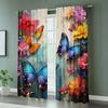 2Pcs- Vivid Butterfly And Flower Printed Curtains, Pole Bag Curtains, Bedroom And Living Room, Home Decoration, Room Decoration