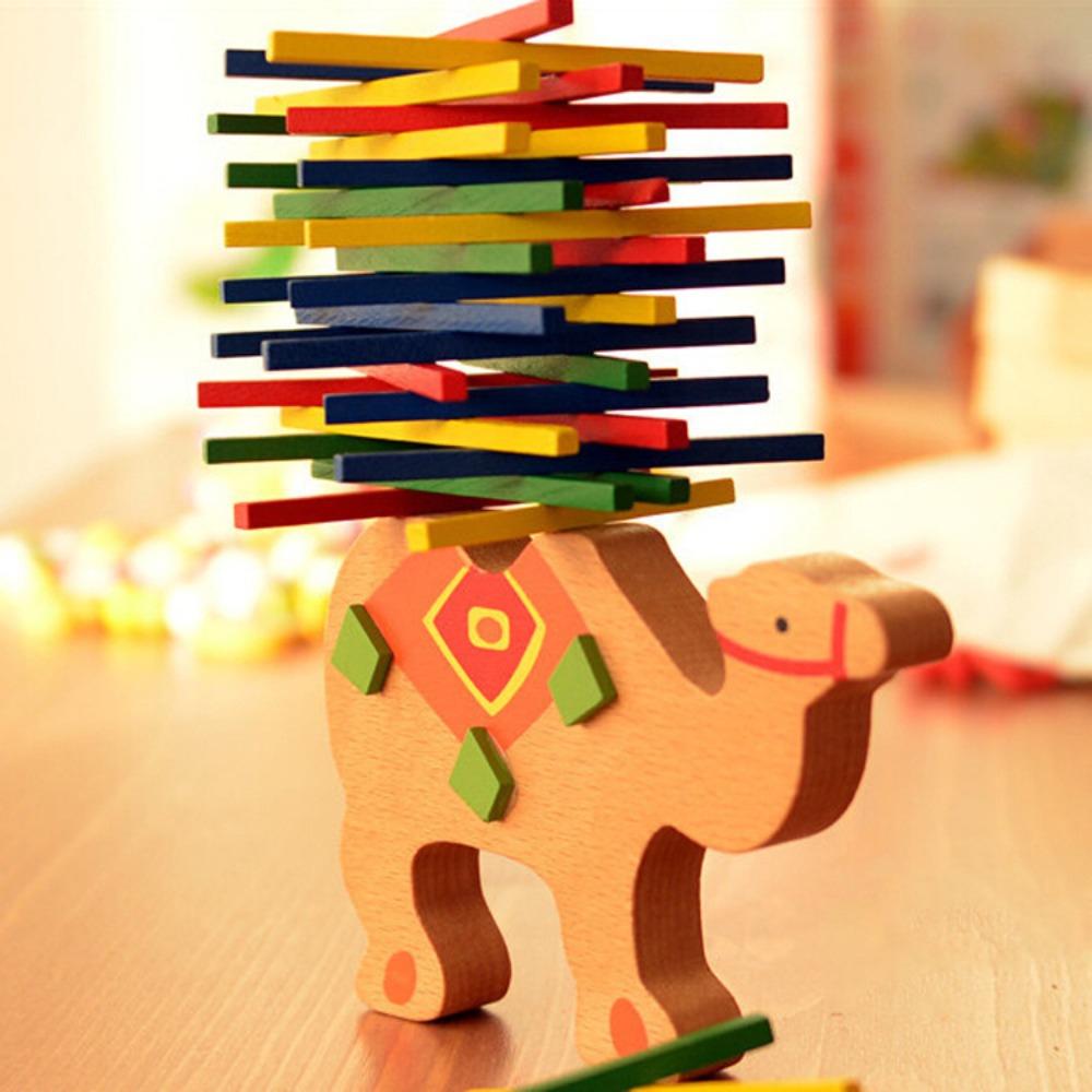 Image Cute and Colorful Balance Beam Color Stick Game Early Education Puzzle Wooden Toy Elephant Model