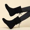 Black Suede Flat-bottomed Short Boots Women's Round Head Spring and Autumn Single Boots Versatile and Absolutely Comfortable Cotton Boots Medium Tube 