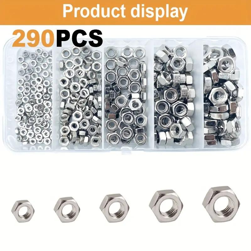 290pcs M2 M3 M4 M5 M6 Nickel-plated Hex Bolt Nut Suitable For Cars, Trucks, Bicycles, Engineering Machinery And Other Areas