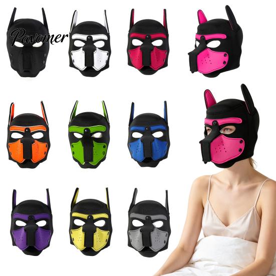 Soft Elastic Cosplay Mask Full Head Dog for Adult Role Play, Neoprene Animal Breathable Pet Party with Removable Mouth And Foldable Ears, Puppy