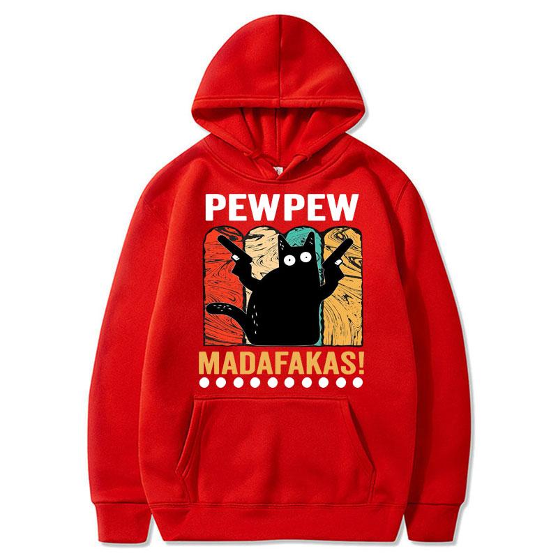 Pew Pew Madafakas Cat with Two Guns Meme Hoodies Unisex Fashion Vintage Sportwear Fleece Warm Oversized Casual Tracksuit Male