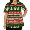 Women's V-Neck Short Sleeve Christmas Print Work Tunic Top with Pockets and Side Slits