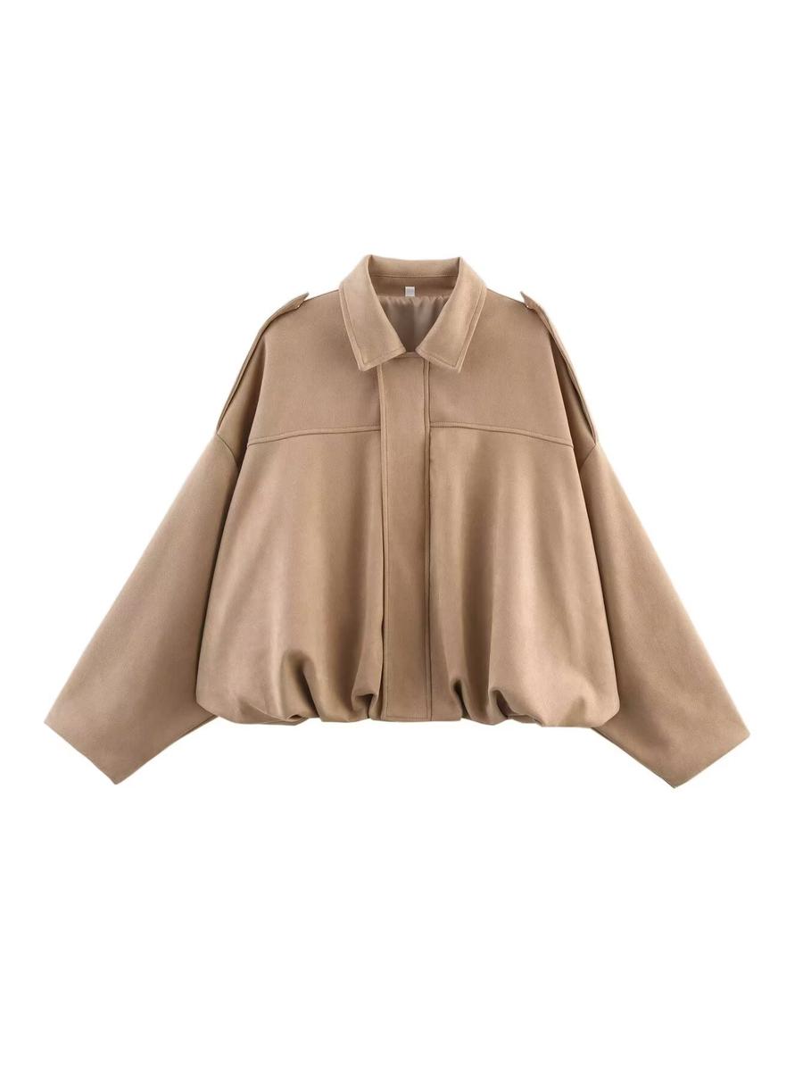 

Spring New Arrival Casual Versatile Women s Velvet-Like Texture Stand-Collar Flight Jacket Coat L хакі