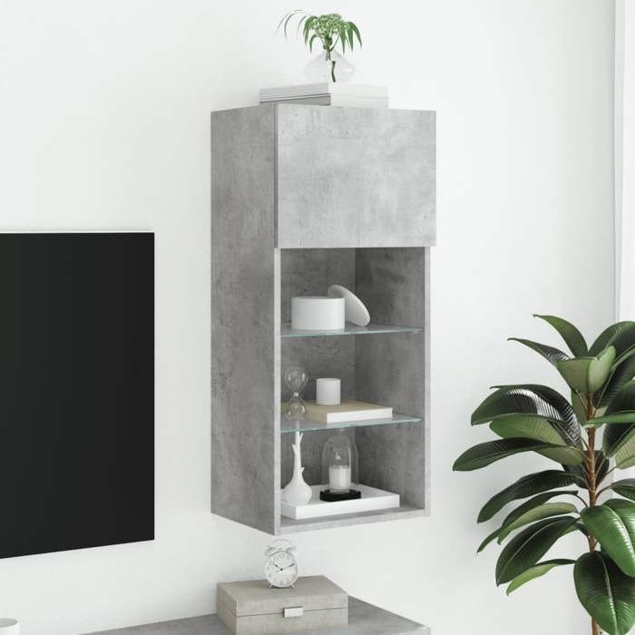 VidaXL Meuble TV avec Lumières LED, Armoire de Télévision Murale avec Rangement, Meuble Télé Suspendu Salon Salle de Séjour, 837049