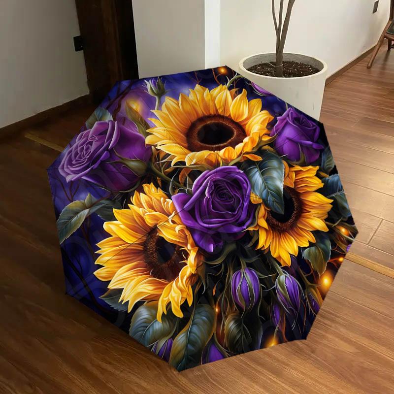 1pc Sunflowers Roses Pattern Umbrella  Automatic Opening and Closing Umbrella, High Quality Umbrella, Ideal Gift for Her 240