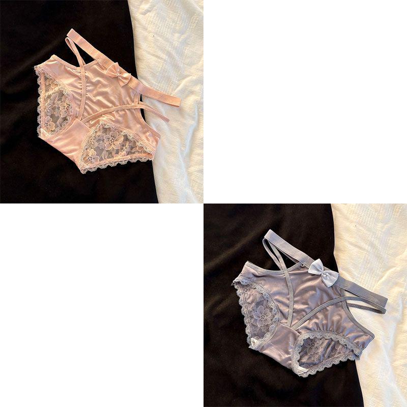 Lace Satin Low Waist Women's Briefs - Sexy French Style with Thin Straps