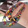 Multi-Layer Wooden Beaded Necklace Colorful Irregular Bohemian Party Jewelry  for Women