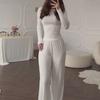 Women's Fashionable round Neck Long Sleeve Elastic Waist Pants Set Casual Style Two-Piece Suit Autumn Collection Trendy Outfit