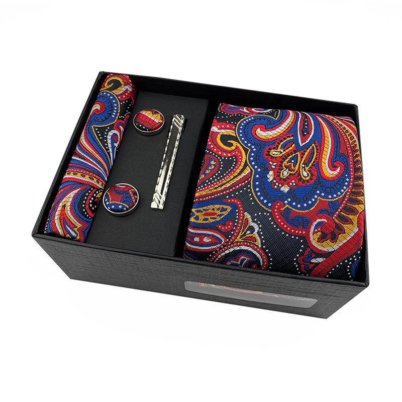 Cravatta da uomo Paisley Set regalo cravatta con gemelli e fermacravatta Cravatta business casual Nera Confezione regalo