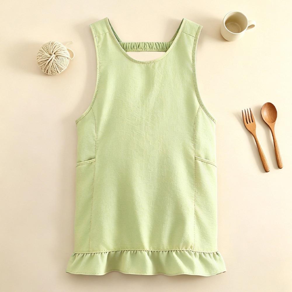 Stain-Resistant Kitchen Apron with Pocket Cleaning Apron Comfortable Sleeveless Apron  BBQ зелёный