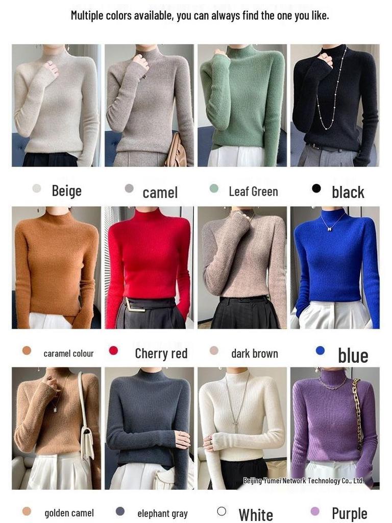 Women's Knitwear Sweater: Half-High Neck, Slim Fit Long Sleeve Top for Autumn/Winter