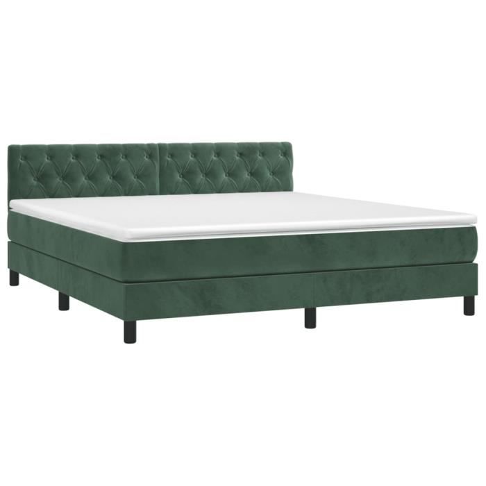 3141494 vidaXL Lit à sommier tapissier et matelas Vert foncé 160x200cm Velours