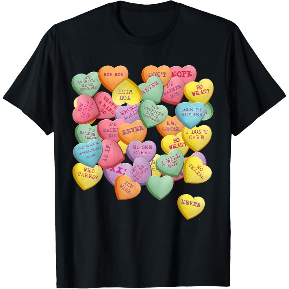 Vintage Candy Conversation Hearts for Anti Valentine s Day Cotton Men T Shirt S чёрный