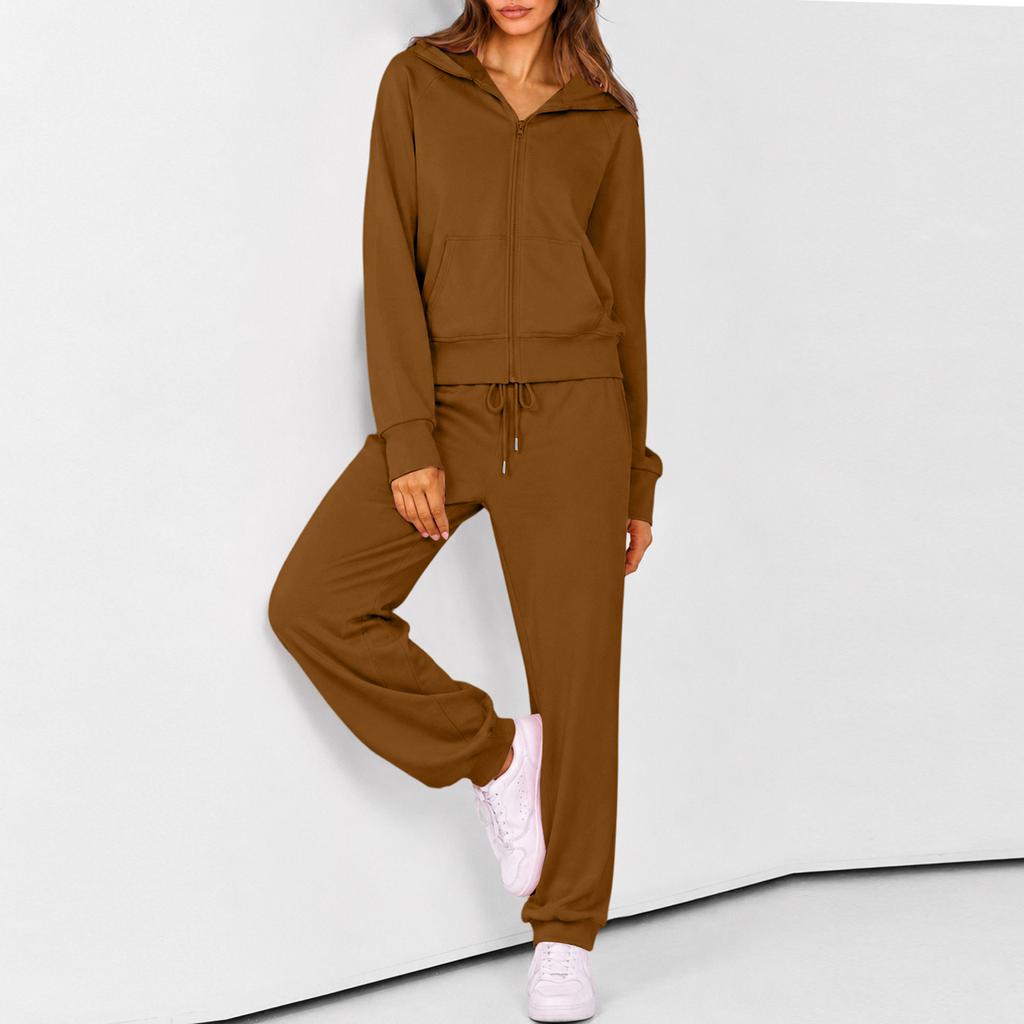 Women's Zip Up Hoodie and Jogger Set - Casual Two Piece Track Suit with Color for Activewear
