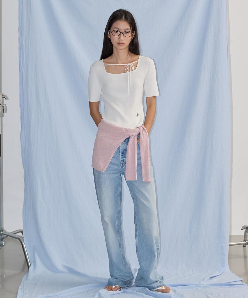 CITYBREEZE Ribbed Square Neck Sleeve Knit_White
