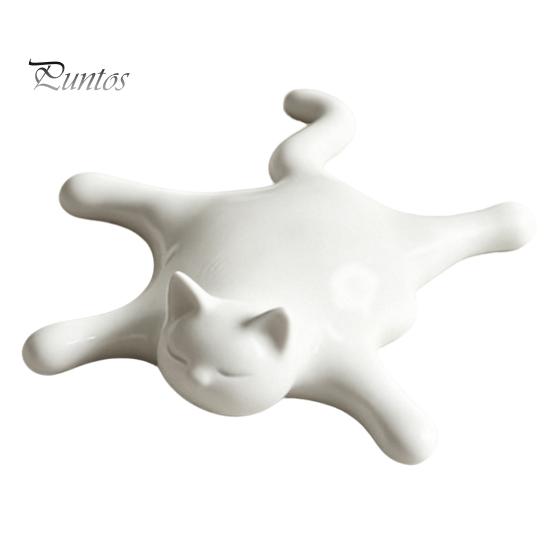 Adorno de Gato para Escritorio Impreso en 3D Figura Derritiéndose, Estatua Plana Perezosa Durmiendo con Acabado Blanco Mate, Diseño Amplio Suave Llamativo Estable