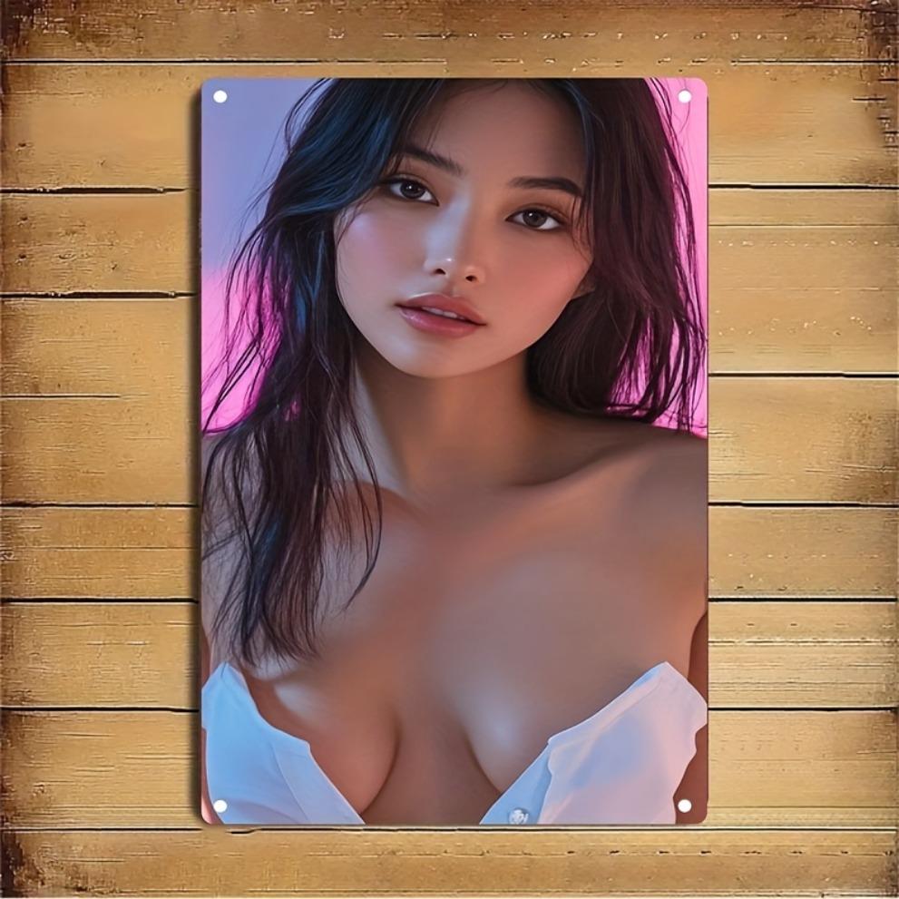 Minimalist Pink White 2D Metal Female Face Art Sign, Durable Flat Iron Wall Decor for Home Bar Cafe Bedroom, Easy Install Holes,