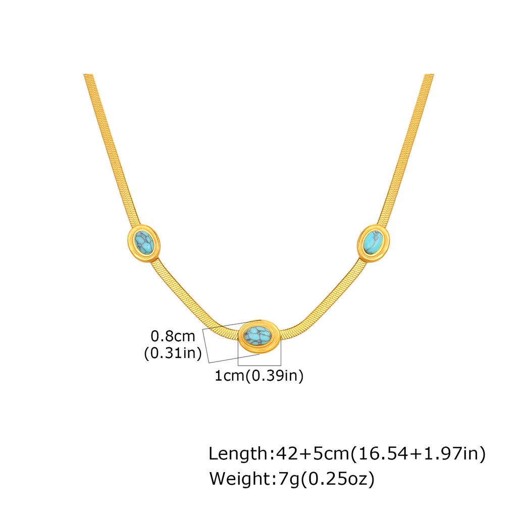 Edelstahl Natürlicher Türkis Klinge Halskette Damen, Retro Temperament Einfaches Design Schlüsselbein Kette Nc-2413