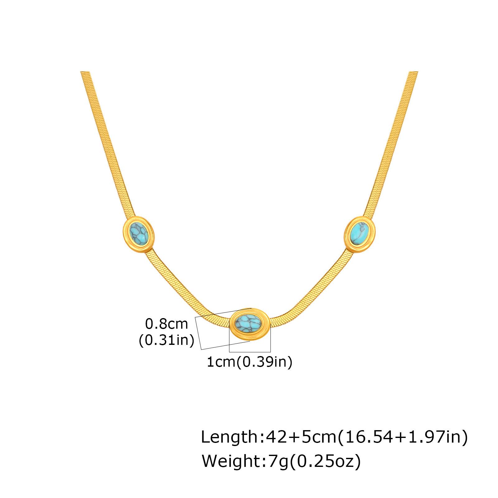 Stainless Steel Natural Turquoise Blade Necklace Female, Retro Temperament Simple Design Collarbone Chain Nc-2413